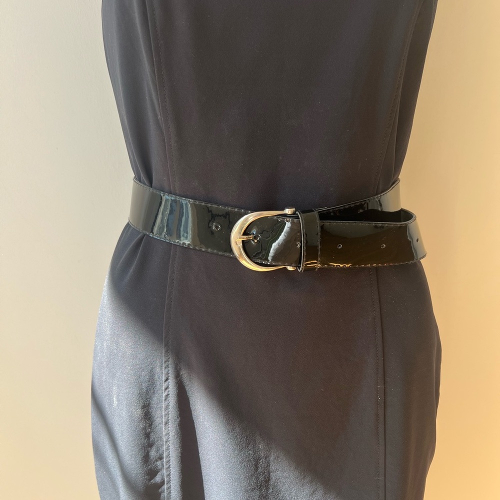 Patent Leather Black Women's Waist Belt with Silver Buckle